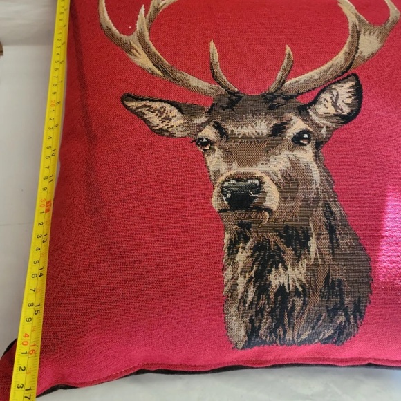 Hines of Oxford Stag on Red Tapestry 18" Toss Pillow Decorative Buck Deer Throw - Picture 10 of 12